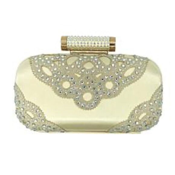 Badgley Mischka Crystal Gold Wrapped Framed Chain Clutch Crossbody NWT - Picture 12 of 12